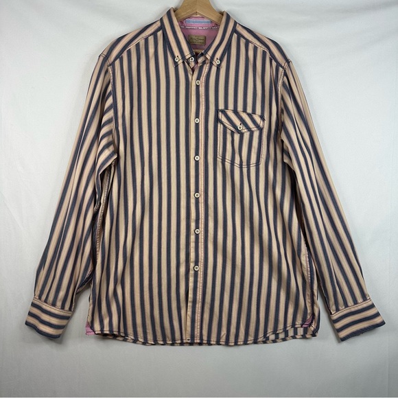 Tommy Bahama Mens Button Down Shirt Large Blue Pink Orange Stripes Long Sleeve - Picture 1 of 11